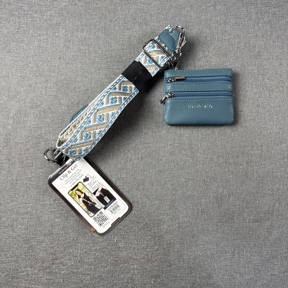 SAVE THE GIRLS PEACOCK BLUE WHITE XOXO W/POUCH CLIP & GO CELL PHONE STRAP
